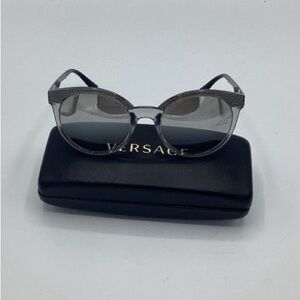 Versace Gray Metal Round Sunglasses Designer